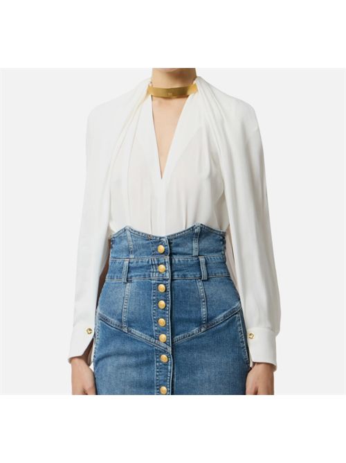 GEORGETTE BLOUSE WITH JEWEL DETAIL ELISABETTA FRANCHI | CA12961E2360 avorio